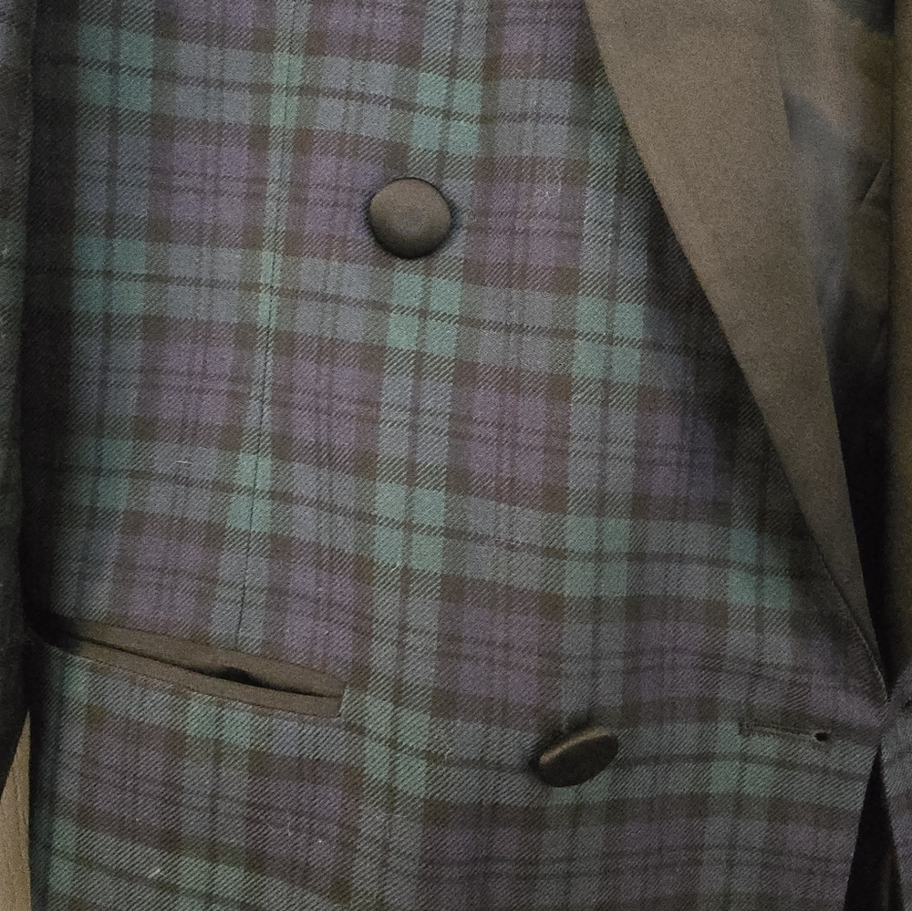 Mens 39L Perry Ellis 100% virgin wool tuxedo jacket made in the USA green plaid - Picture 2 of 7